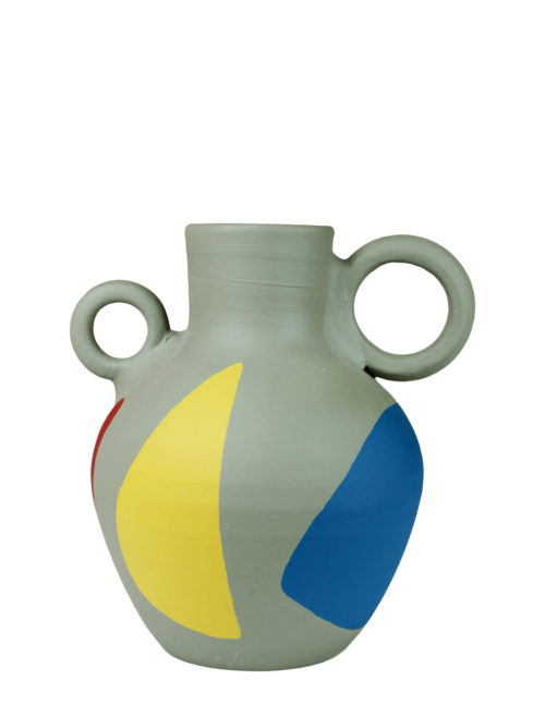 Vase moyen gris, jaune et bleu image