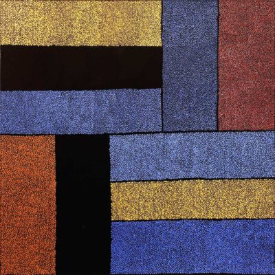 Je réserve l’œuvre de Marjolaine de La Chapelle - Kotel au carré (jaune, bleu, rouge et orange enlacés)