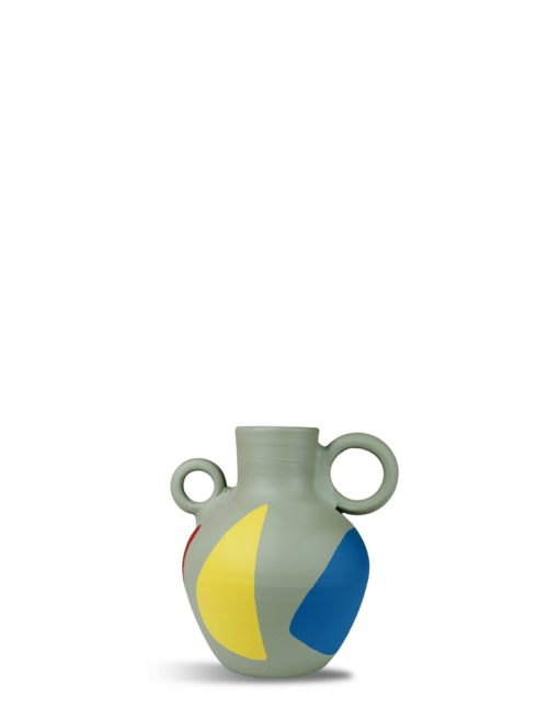 Vase moyen gris, jaune et bleu image