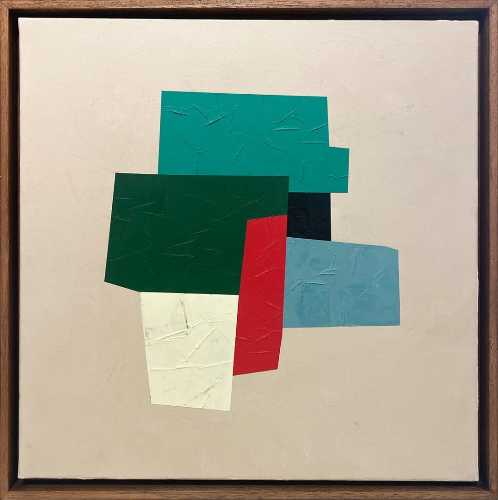 Sans titre (fond beige, forme bleue, rouge, beige,noire)