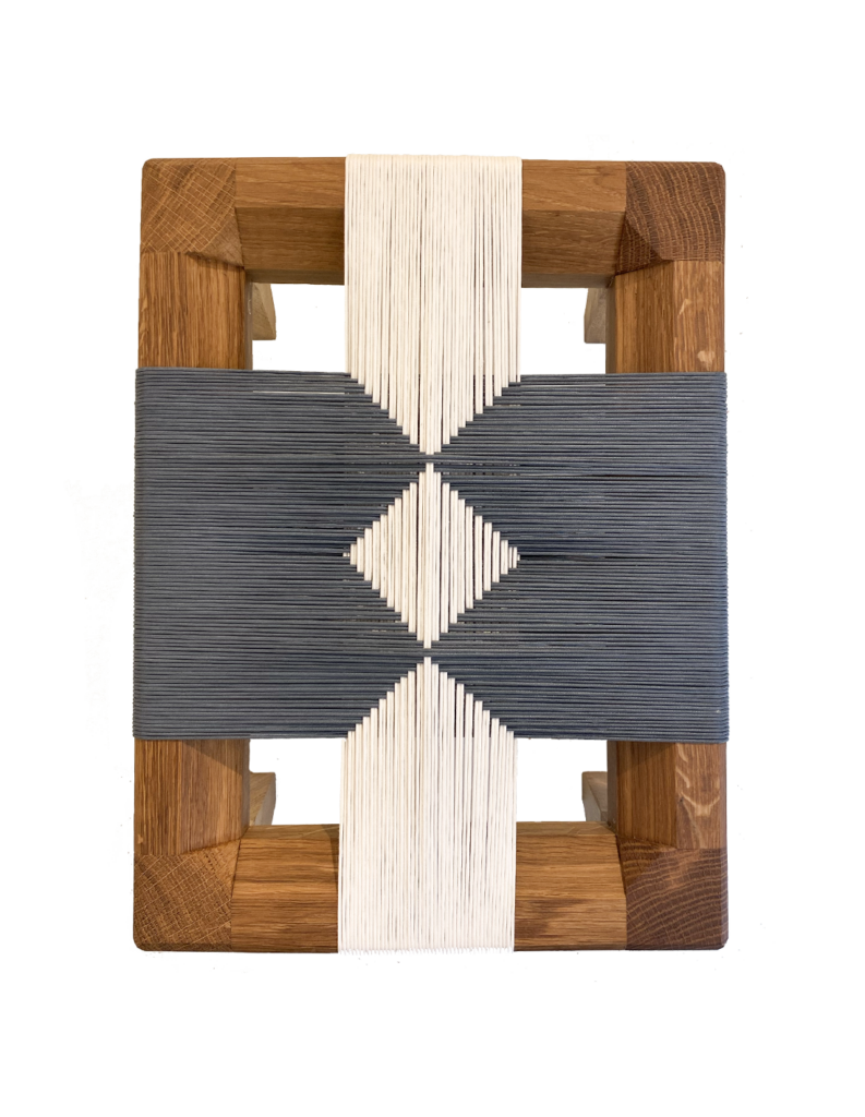 Tabouret assise écru et bleu