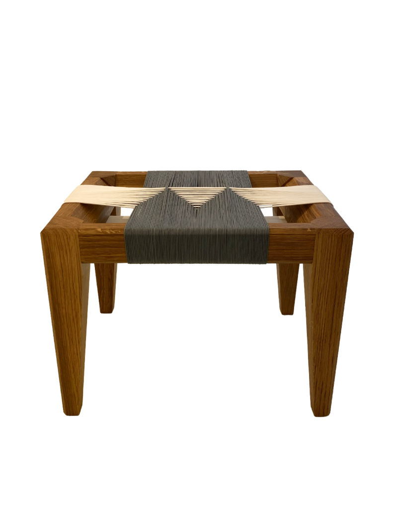 Tabouret assise écru et bleu